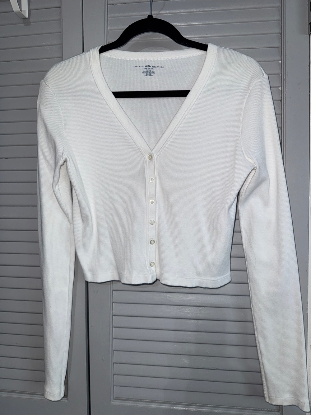 Brandy Melville: White Button-Front Ribbed V-Neck Cardigan - Women
